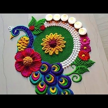peacock rangoli designs with flowers